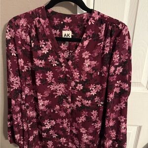 Anne Klein Burgundy and Pink Floral Blouse